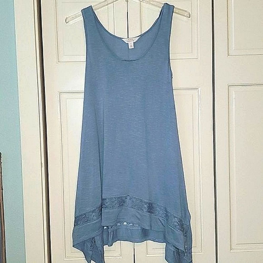 SUN & SHADOW Tunic Tank. Long Flowing Hankerchief bottom, Size S, Worn Twice!
